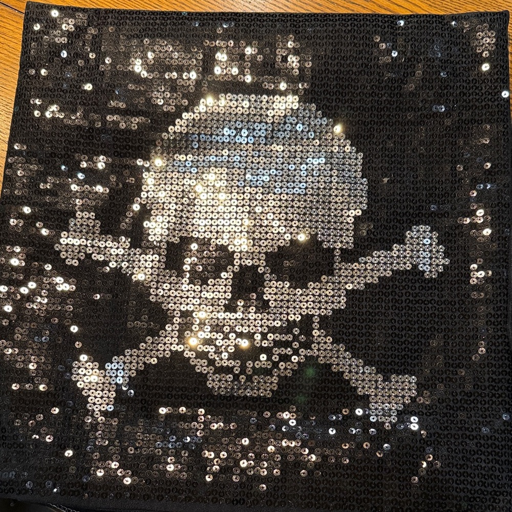 Black Sequin Skull and Crossbones throw pillow covers